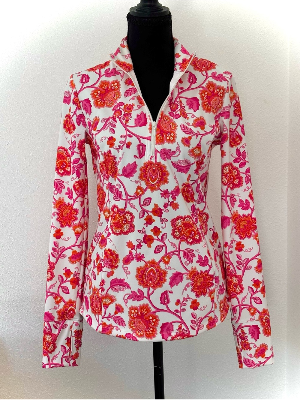 Sigrid Olsen Pink & Orange Floral Zip-Front Top